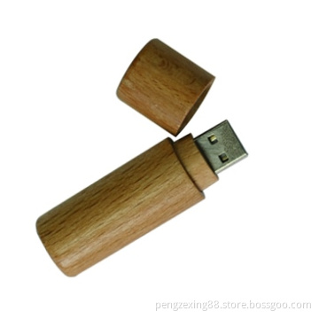 Cylindrical Wooden Flash Drive USB with Cap